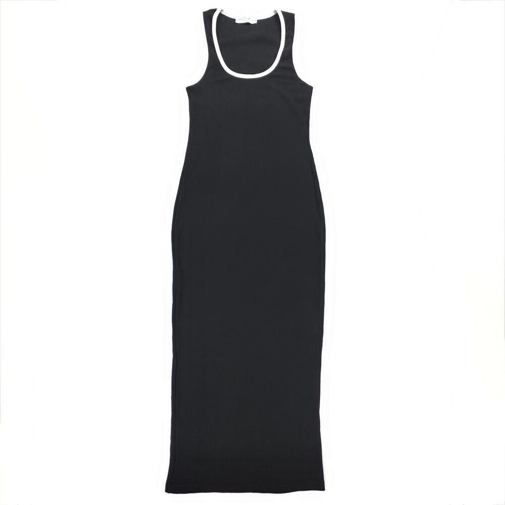 NEW Petal & Pup Ribbed Knit Midi Tank Dress Black 90s Y2k Clean Girl Minimal XL